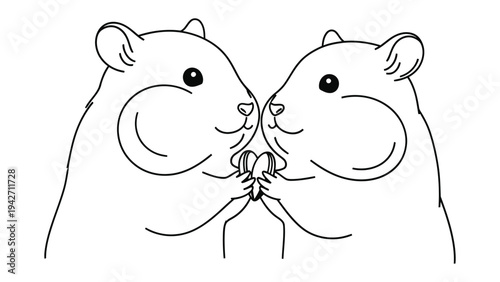 Two Hamsters Sharing a Seed: A charming illustration of two hamsters in a close embrace, gently sharing a tiny seed, symbolizing friendship and companionship.
