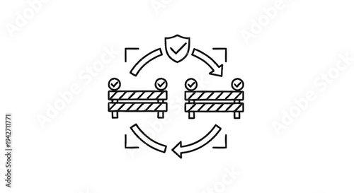 Security Barrier and Shield with Arrows Icon.