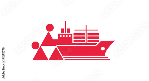 Red Cargo Ship Illustration with Crown Symbol.