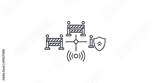 Security Barrier and Shield with Wi-Fi Signal Icon.