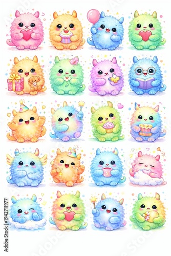 Cute Pastel Fantasy Animals Set with Sweet Expressions