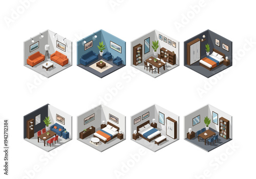 Isometric Room Designs A Collection of Diverse Interior Layouts for Living Spaces