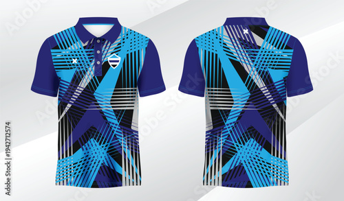 blue  and black polo sport shirt sublimation jersey template