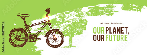 Hand drawn vintage ecology collage banner with sketch elements. Vector isolated illustration. Splash painted eco-friendly background