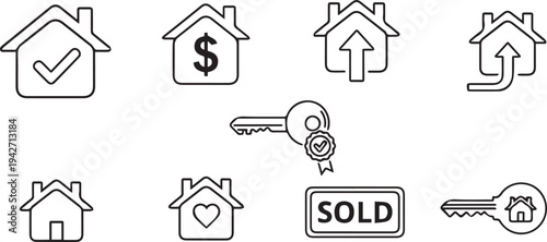 Real Estate and Housing Icon Set - Line Art Design