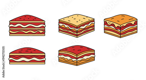 Lasagna Line art vector set creative fluid abstract color