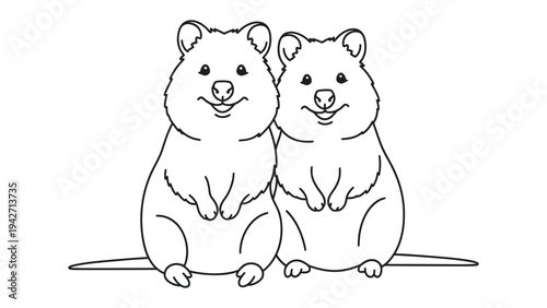 Cute Quokkas Embrace: A charming illustration captures the friendly essence of two endearing quokkas as they stand side-by-side. Smiling and sharing the moment together.