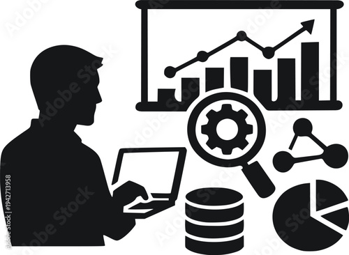 Data Analytics and Business Intelligence Icon with Analyst