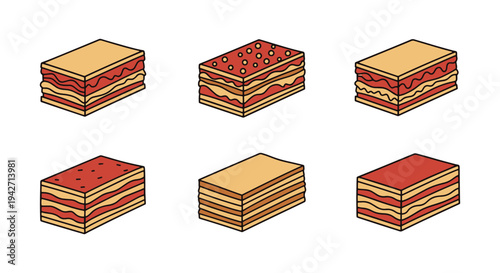 Lasagna Line art vector set minimal abstract theme illustration
