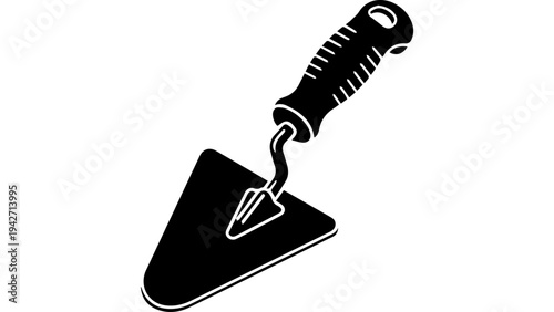 Black silhouette masonry trowel icon vector illustration, construction hand tool symbol in flat style isolated on white background for repair and building