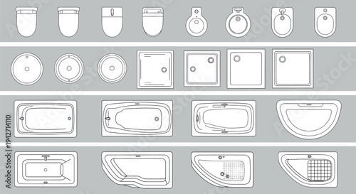 Bathroom Fixtures Top View Vector Set
