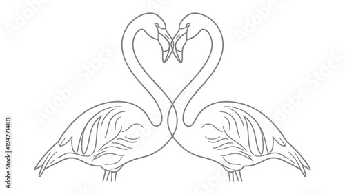 Flamingo Love Illustration: Elegant flamingo illustration intertwined necks in heart shape, evokes the beauty and grace of love and nature.
