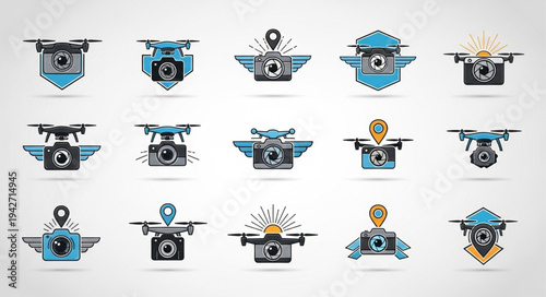Collection of Drone Camera Logos and Emblems for Aerial Photography.