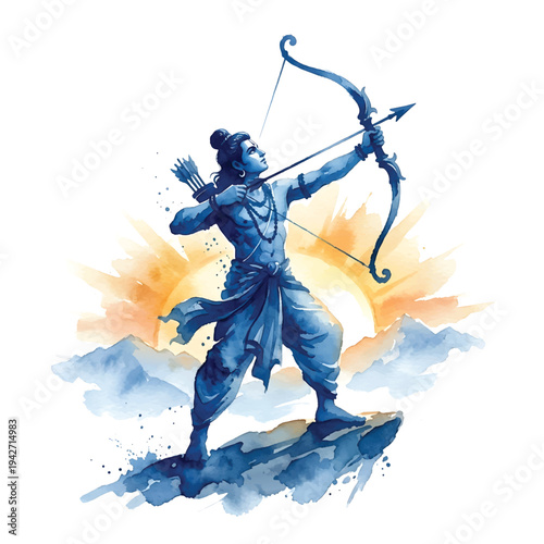 Indian Festival Ram Navami concept, lord ram silhouette on white background.