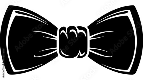 Black bow tie silhouette icon vector illustration, formal fashion accessory symbol for tuxedo, wedding invitation design, party branding, logo and print