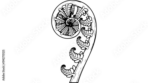 Black and white paisley ornament vector with hand drawn floral and leaf details, decorative teardrop shape for textile pattern, packaging, branding and print