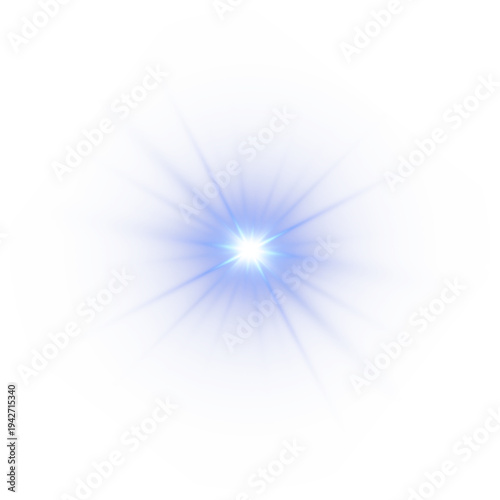Bright lens flare. Blue glow effect. Starry flares with shimmering highlights. Bright blue light effect.