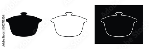 Three different colored ceramic pots on white background for cooking and baking needs