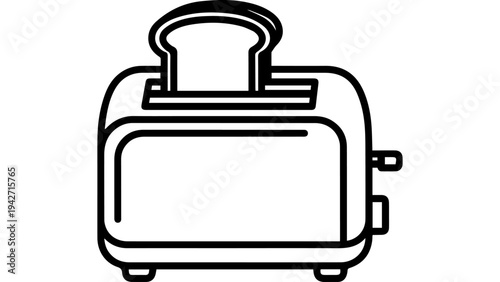 Black and white toaster icon vector illustration in outline style, kitchen appliance symbol isolated on white background for UI, app, web, menu and packaging
