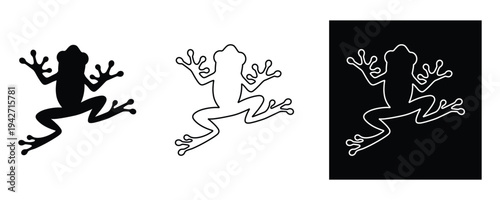 Frog silhouettes on white background in black and white