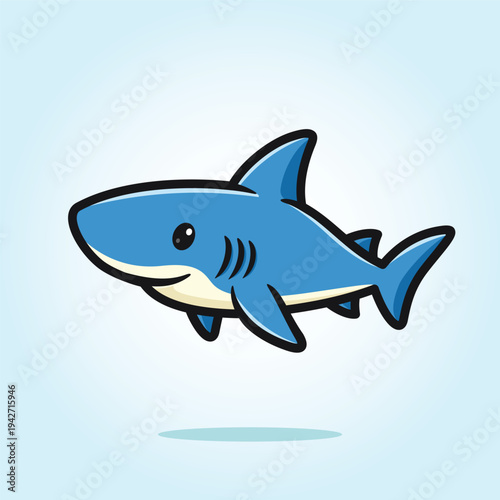 Happy Blue Shark Cute Cartoon Icon Vector Illustration. Isolated background. Flat Cartoon Style
