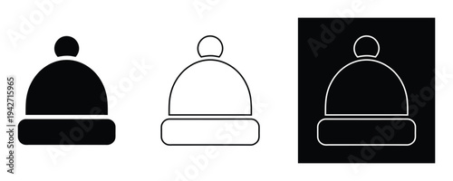 Three different colored beanie hat icons on white background for design and branding