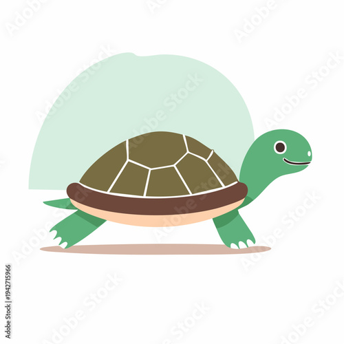 Charming illustration of a friendly green turtle walking, depicting a slow but steady pace in a whimsical cartoon style