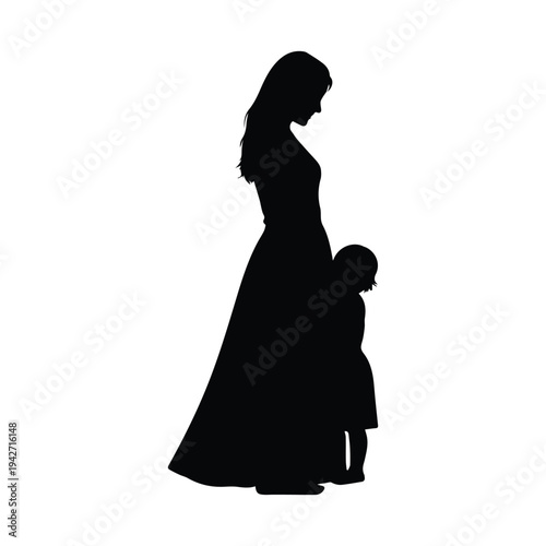 Mother and child silhouette profile standing together