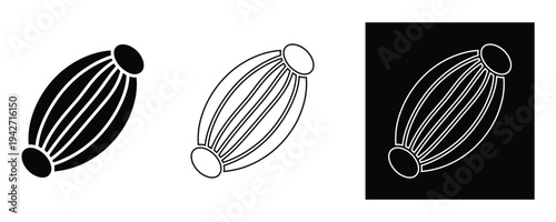 Three variations of a black and white illustration of a badminton shuttlecock on white background