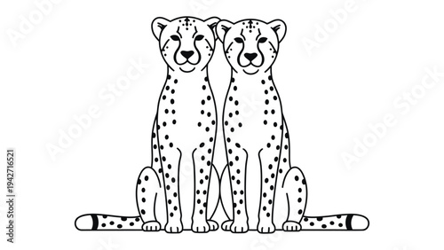 Twin Cheetahs in black and white: A striking minimalist illustration of two cheetahs, rendered in a simple black and white design.