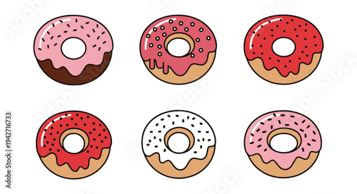 Strawberry Donut Line art minimal abstract vibrant color illustration