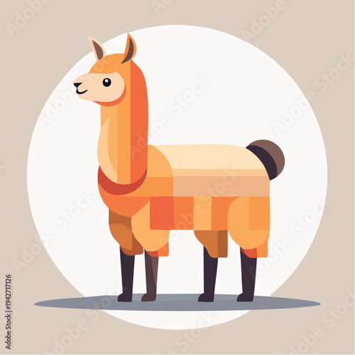 Cute cartoon llama standing in a minimalist flat design illustration