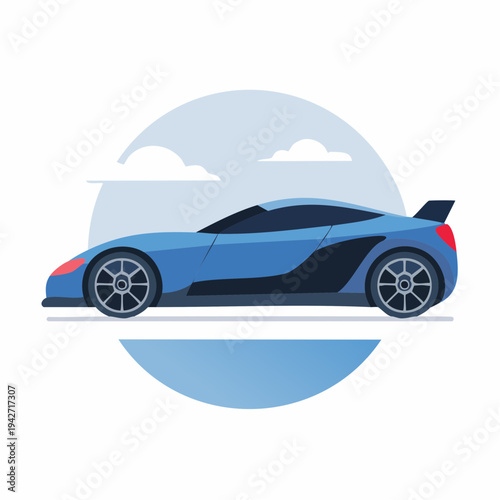 Dynamic blue sports car illustration with sleek modern design representing speed, performance, and advanced automotive engineering