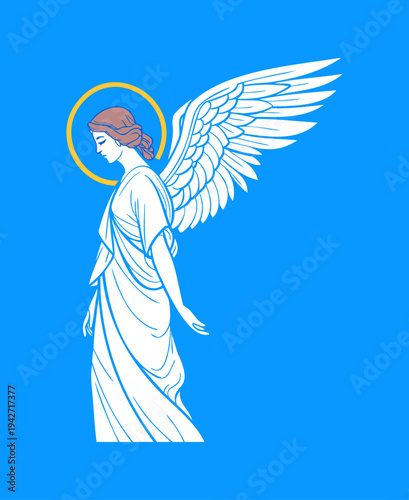 Angel Wings with Gold Halo Vector Illustration – Simple Divine Icon on White Background