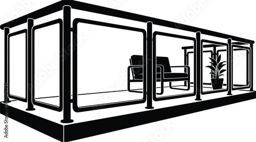 Minimalist Black and White of a Waiting Room with Chair and Plant