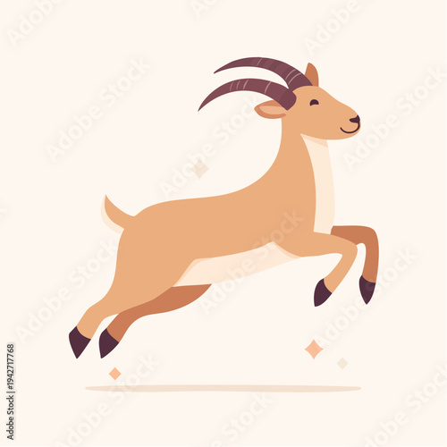 Aesthetic Illustration of a Brown Ibex Leaping Gracefully with Sparkles