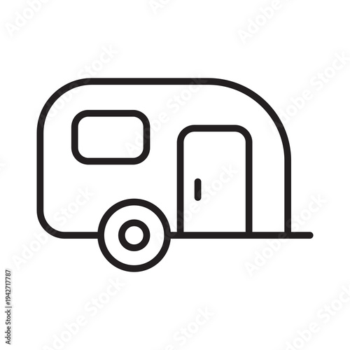 Caravan Line Icon – Camping Trailer Editable Vector