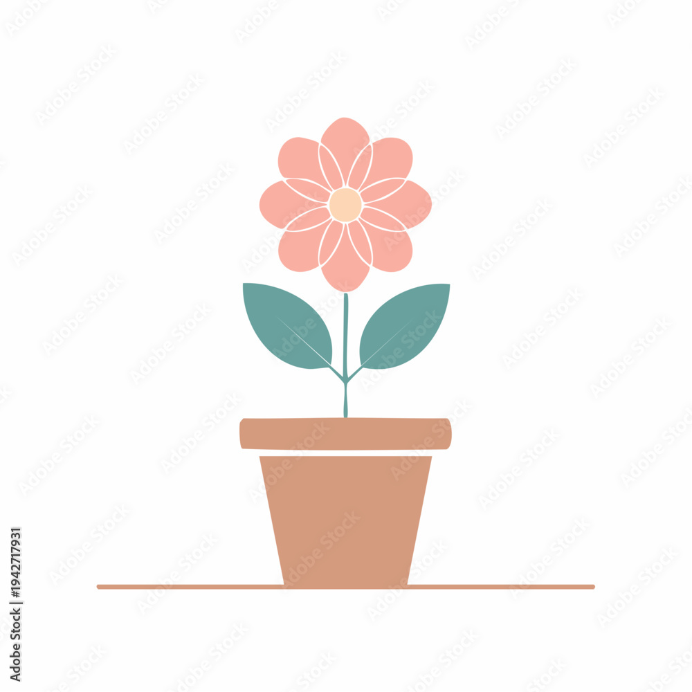 Naklejka premium A single pink flower in a terracotta pot on a white background