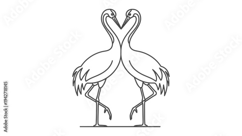 Love's Embrace: Two storks, their necks forming a heart, embody the essence of love and connection through an elegant line drawing.