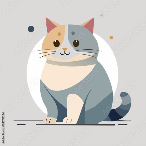 Cute cartoon cat sitting calmly against a minimalist background