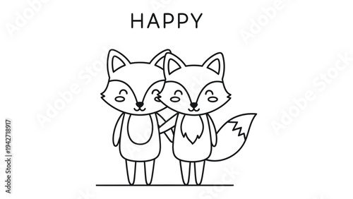 Happy Foxes: Two adorable foxes stand side-by-side, radiating joy and affection. This illustration captures the essence of happiness and camaraderie.