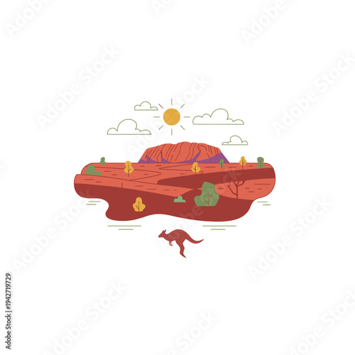 Stylized Illustration of a Kangaroo Hopping in the Australian Outback.