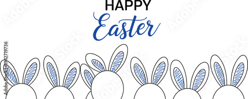Happy easter greeting with blue and white bunny ears easter bunny