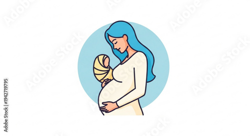 Pregnant woman holding newborn baby motherhood and parenthood concept illustration