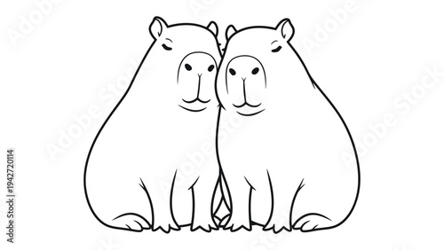 Capybaras: a delightful drawing of two capybaras with a minimalist aesthetic, perfect for creative projects or educational materials. 