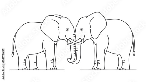 Elephant Interaction in Illustration: A tender moment unfolds as two elephants connect, their trunks entwined in a display of affection. Capturing the essence of connection and nature's grace.