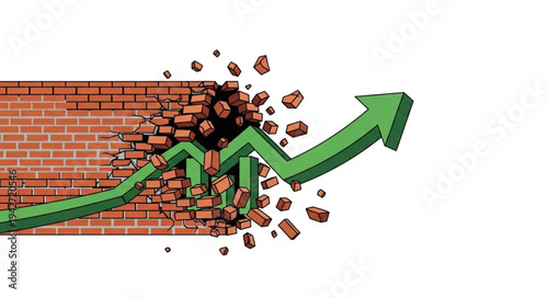 Green Arrow Breaking Through Brick Wall.