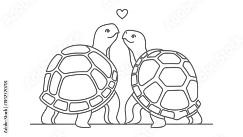 Turtles in Love: Two turtles share a tender moment, their eyes locked and a heart floating above, capturing the essence of love and connection.