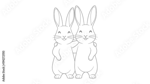 Friendship in a Bunny Duo: A heart warming monochrome illustration of two adorable rabbits, embracing in a tender moment of friendship.