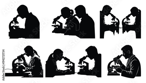 Data Scientist Silhouette Working with Microscope